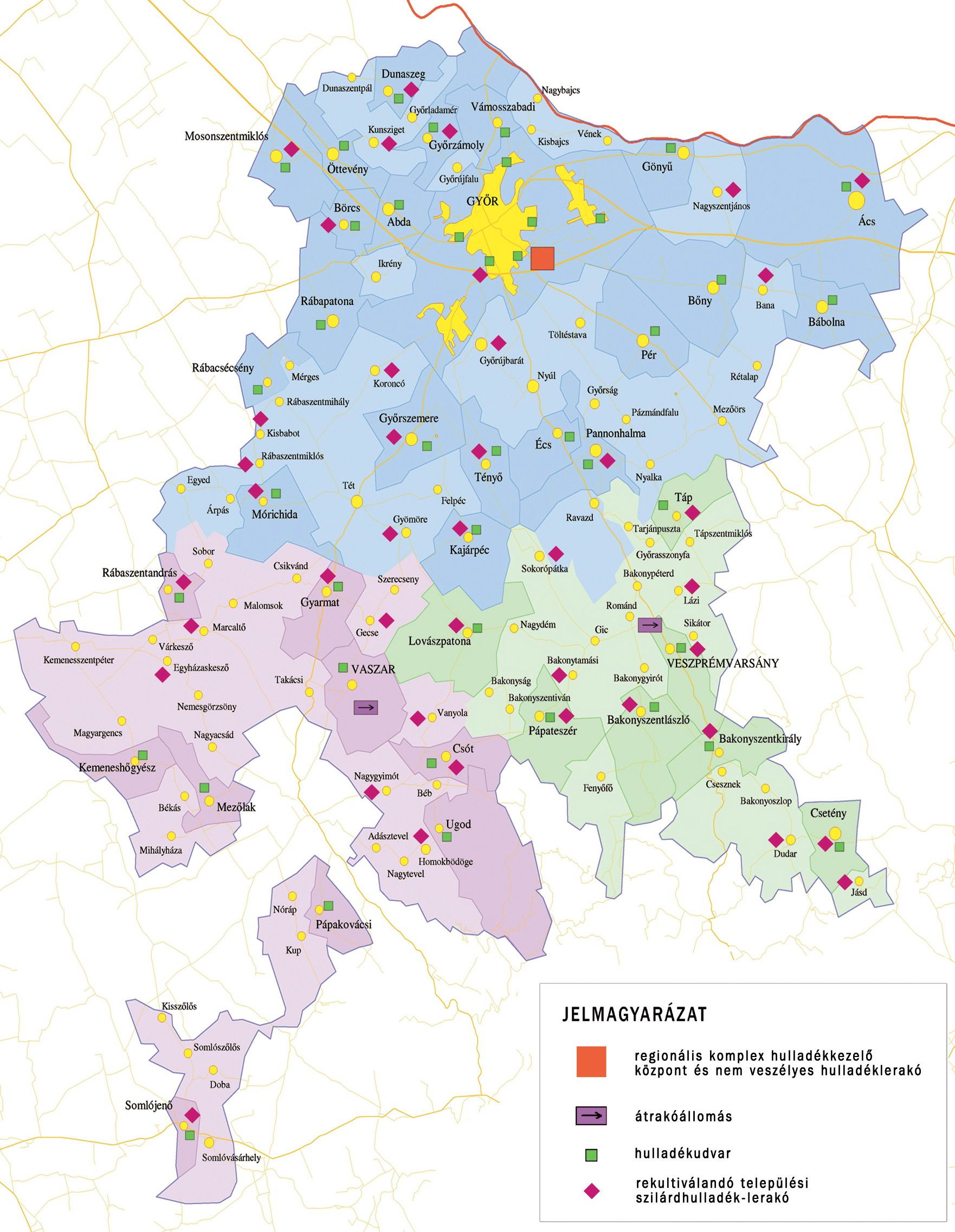 Térkép a GYHG szolgáltatási területéről